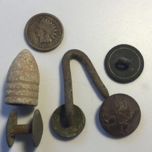 US Civil War Indian Cent 1861-1865 Includes Artifacts (Bullet, Buttons etc)