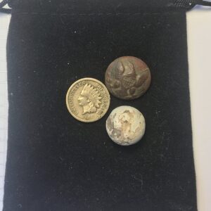 US Civil War Indian Cent 1861-1865 with Genuine Musketball and Union Army Eagle Uniform Button