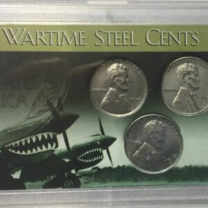 1943 US WWII Steel Lincoln Wheat Cents in Flying Tigers Case